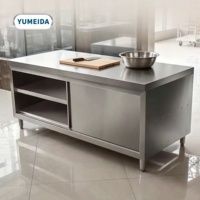 Table de travail moderne en acier inoxydable avec armoire à porte coulissante intégrée, station de rangement de cuisine pour café, bar à jus