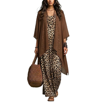 Robe longue imprimée léopard pour femme, ensemble 2 pièces, cardigan en mousseline ouvert sur le devant, paréo de plage, vacances, printemps, automne