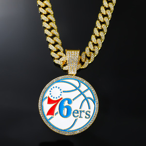 Colgante de Baloncesto Personalizado de los Philadelphia 76ers, con Cristales de Imitación y Cadena Cubana Chapada en Oro de 14K, Joyería Hip Hop - Product Image 1