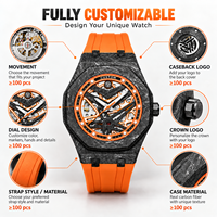 100 montres personnalisées de luxe en fibre de carbone forgée, 5 ATM, squelette, automatiques, verre saphir, mécaniques, marque privée