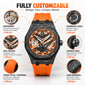 100PCS Custom Luxury Forged Carbon Fiber Watch 5ATM Skeleton Automatic Sapphire Crystal Mechanical Private Label Wristwatch - Product Image 2