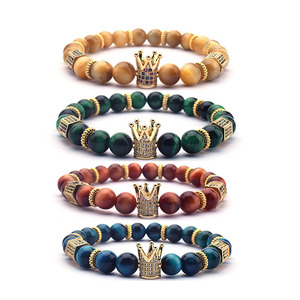 Bracelets de perles en pierre naturelle pour femmes et hommes, lot de 4, bijoux à breloques, Micro <span class=keywords><strong>pavé</strong></span>, boule en CZ, vente en gros, nouveau - Product Image 2