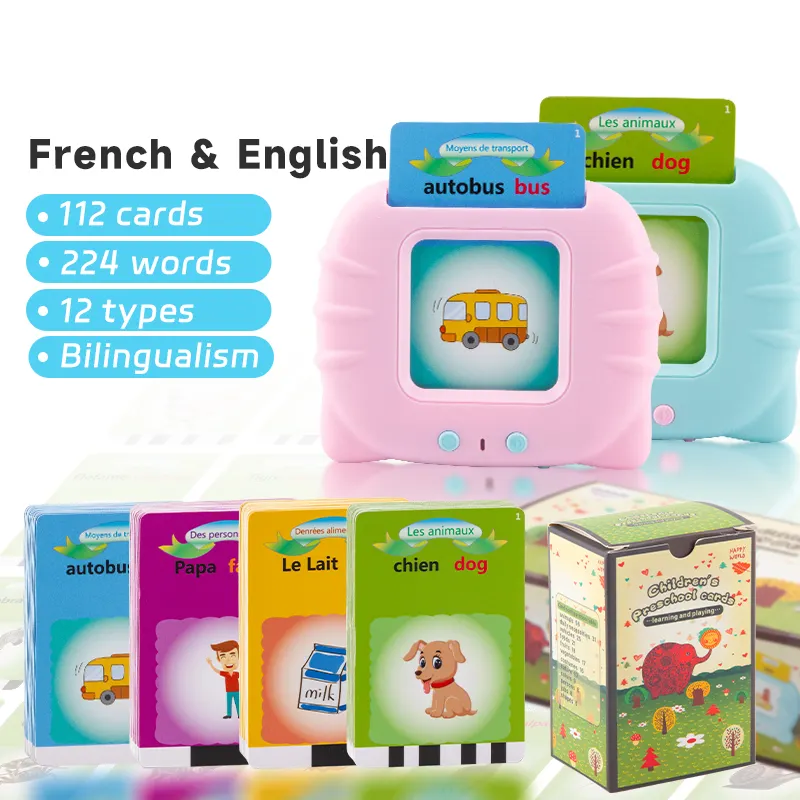 Aangepaste Frans-Engelse Kinderen Zicht Woorden Leren Machine Kinderen Montessori Speelgoed 112 Stuks 224 Inhoud Tweetalige Sprekende Flash-Kaarten