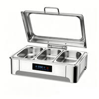 Plats de service rectangulaires contemporains en acier inoxydable, ensemble chauffe-plats de buffet 9L avec brûleurs pour mariage et traiteur