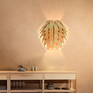 Handmade Wood Veneer Wall <b>Lamp</b> 39cm X 39cm E27 LED Light Source For <b>Study</b> Hotel Tea Room Restaurant - Product Image 4