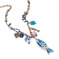 Vacances d'été Rétro Céramique Émail Poisson Conque Corail Porcelaine Fleur Multi-Pendentifs Collier Colliers Bijoux de Mode Cadeaux