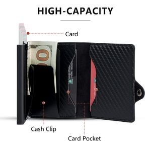 กระเป๋าสตางค์ Casekey Slim Minimalist คาร์บอนไฟเบอร์แบบป๊อปอัพ สมาร์ทวอลเล็ตแฟชั่นสำหรับผู้ชาย ป้องกัน RFID  วัสดุหนัง PU พร้อมช่องใส่บัตร - Product Image 5