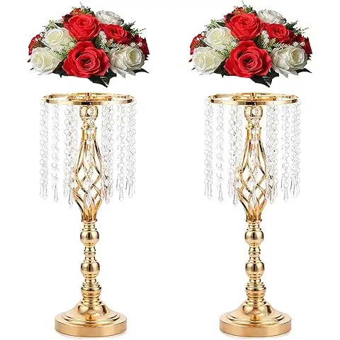 Mascot Metal Iron Gold Crystal Beads Flower Stand Vases Wedding Party Table Centerpieces for Holiday Home Christmas Decoration