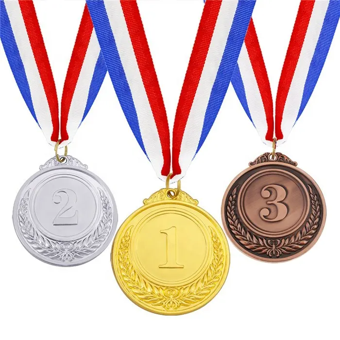 Medalhas esportivas, medalhas em branco metálicas para prata e ouro com fita