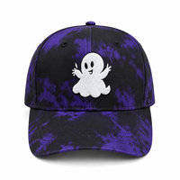 Casquette de baseball six panneaux tie-dye en coton chenille avec logo fantôme brodé, visière incurvée, décontractée, pour homme et femme
