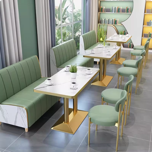 ชุดเฟอร์นิเจอร์ร้านอาหารโรงแรมโมเดิร์น หินอ่อน โลหะ หนัง โซฟาแบบมีที่นั่ง โต๊ะและเก้าอี้ร้านกาแฟ สำหรับร้านอาหารฟาสต์ฟู้ด - Product Image 5