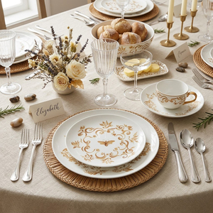 Juego de Vajilla Vintage de Porcelana China con Diseño de Abeja Dorada, Plato de Cerámica Retro con Mariposas, Taza de Café y Tazón de Porcelana para Bodas y Hoteles - Product Image 3