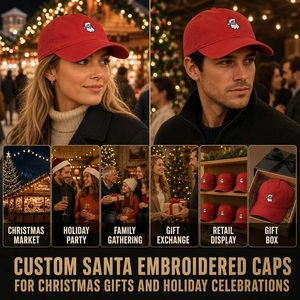Casquette de baseball en coton à 6 panneaux personnalisée avec broderie Père Noël, réglable, pour les fêtes de Noël, vente en gros, OEM, faible MOQ - Product Image 2
