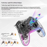 Manette de jeu sans fil Switch, double vibration, gyroscope 6 axes, RGB transparente pour PC, Android, jeux de voiture