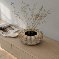 Bol en céramique organique ondulé Wabi-sabi ARM LVG, côtelé, fait main, style nordique minimaliste rustique, décoration d'intérieur, pot de fleurs ou vase de table