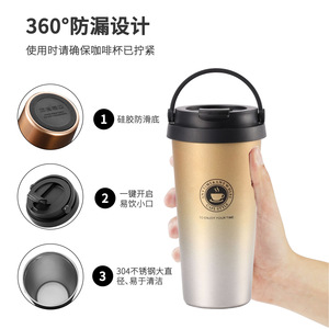 Stainless Steel Tumbler 304 Portable Travel Coffee Cup With Lid For Outdoor Use - Product Image 2