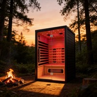 Sauna Moderna de Madera Sólida con Infrarrojos para el Hogar, Negra, de Madera de Hemlock, Interior, con Ventanas Transom, Bajo EMF, Calentador de Luz Roja, para Apartamento o Villa