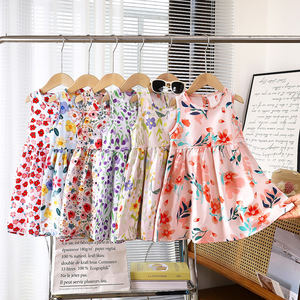 Nuovo Vestito Estivo per Bambine in Cotone e Seta Senza Maniche con Stampa, Abito Principessa in Lyocell di Classe A per 3-8 Anni, Vendita all'Ingrosso - Product Image 2