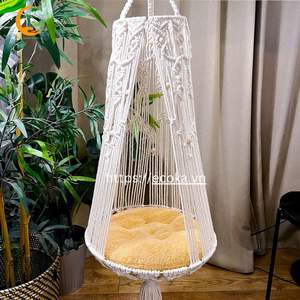 Jaula para Mascotas Tejida a Mano en Algodón Natural, Estilo Boho Clásico, Ecológica y Personalizable, con Cubierta Extraíble y Decoración de Macramé para Gatos - Product Image 2