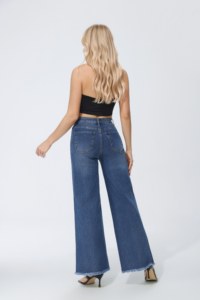 Jeans a Vita Alta e Gamba Larga con Decorazioni di Paillettes Vestibilità Comoda Lunghezza Intera Stile Casual Effetto Stonewashed - Product Image 5