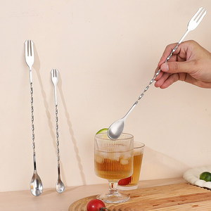 Varilla agitadora de acero inoxidable 304, cuchara de barra de mango largo, varilla agitadora para cócteles, cuchara agitadora para café/té con leche, de doble punta - Product Image 1