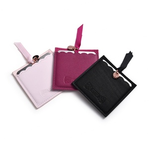 Laser Engraved Cute Pink Ribbon Stainless Steel Pocket Cosmetic <b>Mirror</b> Customized Logo with PU Pouch Promotion Gift - Product Image 1