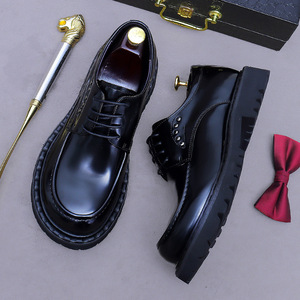 <b>Big</b>-head cowhide leather business formal dress shoe, genuine leather, heightening, loafers, glossy derby, men's thick-soled shoe - Product Image 5