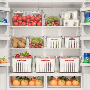 Refrigerator <b>Storage</b> <b>Box</b> Rectangle Clip-On <b>Lid</b> Stackable For Kitchen Vegetables Fruits Food Grade Sealing Drainage - Product Image 2