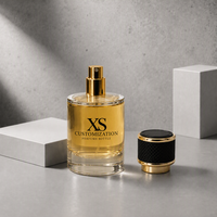Flacon de parfum cylindrique personnalisé avec logo, 30 ml, 50 ml, 100 ml, atomiseur en verre transparent avec bouchon noir doré pour marque de parfum, vente en gros