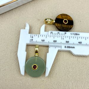 Liontin Koin Bulat Minimalis Berlapis Emas dengan Kristal Zirkon dan Batu Aventurin Hijau serta <span class=keywords><strong>Jasper</strong></span> Merah untuk Kalung DIY, Cocok untuk Hadiah Pesta - Product Image 4