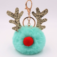 Nouveau porte-clés de Noël en forme de renne à paillettes avec des cornes de cerf, porte-clés en peluche pour sacs de femmes, cadeau porte-clés