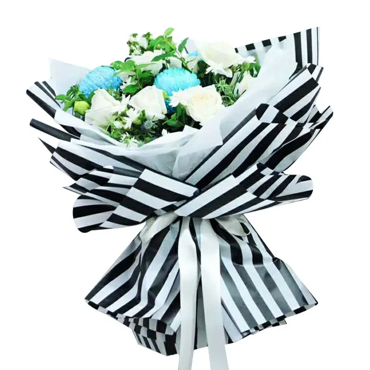 ストライプ印刷ブーケ包装紙防水韓国花包装紙ギフト包装紙花
