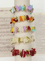 Bracelet unisexe bohème en fil élastique avec perles en laiton et résine colorées, plaqué or