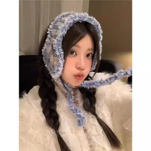 Orejeras de felpa estilo coreano, azul, morado, caqui, diadema cálida de invierno, accesorio para el cabello de lana tejida para mujeres y niñas - Product Image 2