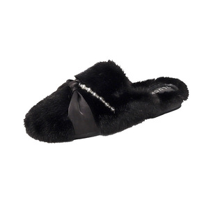 Warm Plush Fluffy Fur Closed Toe Mule Slippers Women Cute White Winter Outdoor Slip On Footwear - Product Image 5