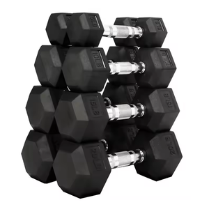 Haltères de haute qualité recouverts de caoutchouc avec poids étiquetés, équipement d'entraînement musculaire pour les séances d'entraînement des bras et de boot camp - Product Image 6