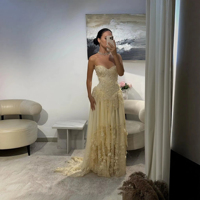 Robe de soirée élégante jaune clair Lsz654 avec appliques, fleurs 3D, robe de soirée à étages pour femmes Jancember