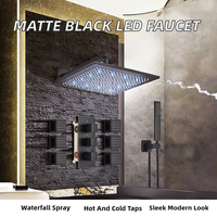 Ensemble de robinetterie de douche thermostatique LED en laiton poli, mitigeur à poignée unique, pommeau de douche carré, jets doux/forts/pluie, fixation murale