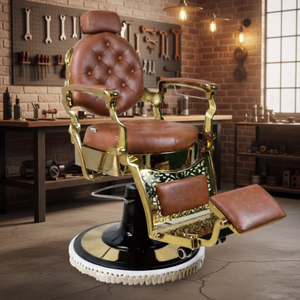Sillón de Barbería Profesional Retro 2026, Mueble de Peluquería Resistente en Color Marrón, Blanco, Dorado, Verde y Gris - Product Image 5