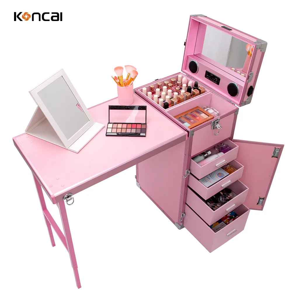 Best selling aluminum Cosmetic Trolley case multifunction rolling nail polish organizer case customized nail manicure table