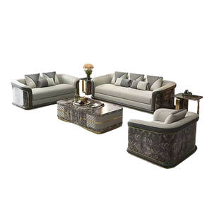 Ensemble de canapés de salon canapé combiné en bois massif <span class=keywords><strong>et</strong></span> cuir véritable 321 grand canapé combiné de salon en cuir véritable gris - Product Image 4