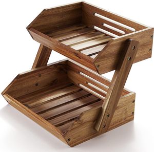 Custom 2 Tier Fruit Basket for Kitchen Home Large Capacity bamboo Fruit basket 2 tier wholesale