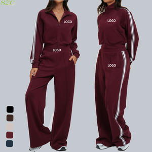 Ensemble de sport décontracté pour femmes, automne-printemps, haut court à col montant et fermeture éclair, pantalon à taille haute avec poches, ensemble de sport personnalisé de haute qualité - Product Image 2