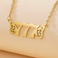 Collar de Acero Inoxidable con Baño de Oro de 18K, Resistente al Deslustre y al Agua, con Número de Ángel y Alas de Mariposa, Cadena de Eslabones, Moderno para Bodas