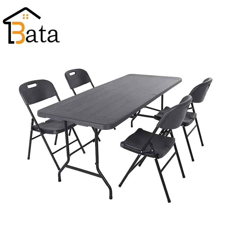 Zwart Buiten Dineren Banket Bruiloft Tuin Sets Plastic Hars Opvouwbare Tuintafel En Stoelen