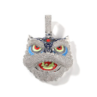 Collier pendentif tête de lion traditionnel chinois à la mode perle en laiton glacé CZ émail coloré personnage de danse de bête à la mode