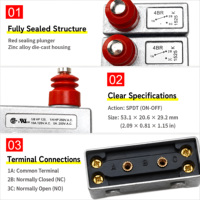 Microinterruptor de émbolo de 4 pines SPDT 10A 250VAC, interruptor de límite industrial para detección de posición del expulsor de la máquina de moldeo por inyección