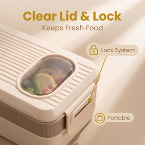 Boîte à bento anti-fuite empilable de qualité alimentaire, compatible <span class=keywords><strong>micro</strong></span>-ondes, avec compartiments, pour le travail, l'école, les pique-niques - Product Image 4