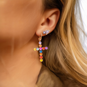 Fashion Drop <b>Earrings</b> 316L Stainless Steel PVD Gold Plating Cross Design Multicolor <b>Studs</b> For Women Jewelry - Product Image 3