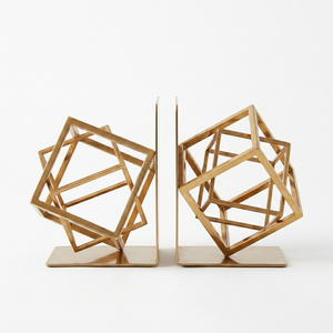 Juego de 2 sujetalibros de metal con forma de cubo de latón AK, acabado dorado, soportes decorativos para libros para decoración de mesa, sala de estar, estantería, oficina - Product Image 4